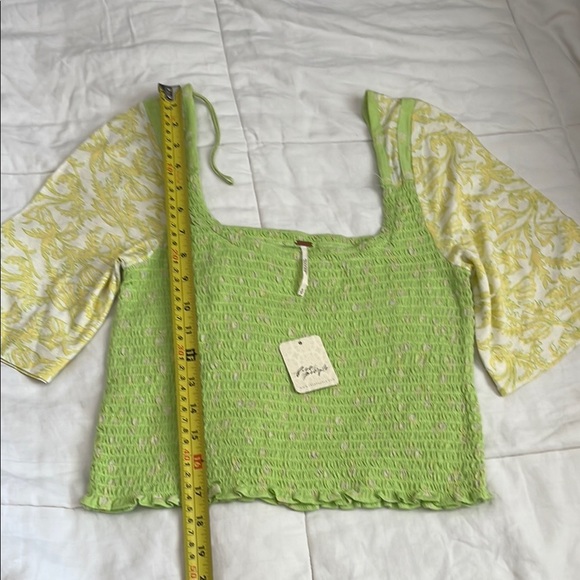 Free People Green Fitted Crop Blouse 3/4 Sleeve - Picture 4 of 7